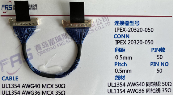 50 Pin Awg36 Micro Coaxial Cable Assembly 0.5mm LVDS TV