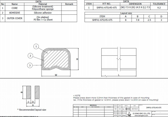 SN تصفيح EMI Foam Gasket 14.5mm موصل مسطح مموج