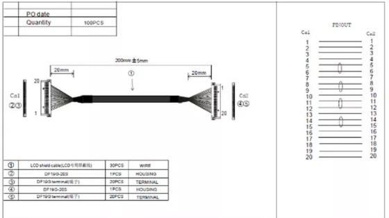 0.3mm LVDS Wire Harness 30AWG 20 Pin Cable شاشة كمبيوتر محمول